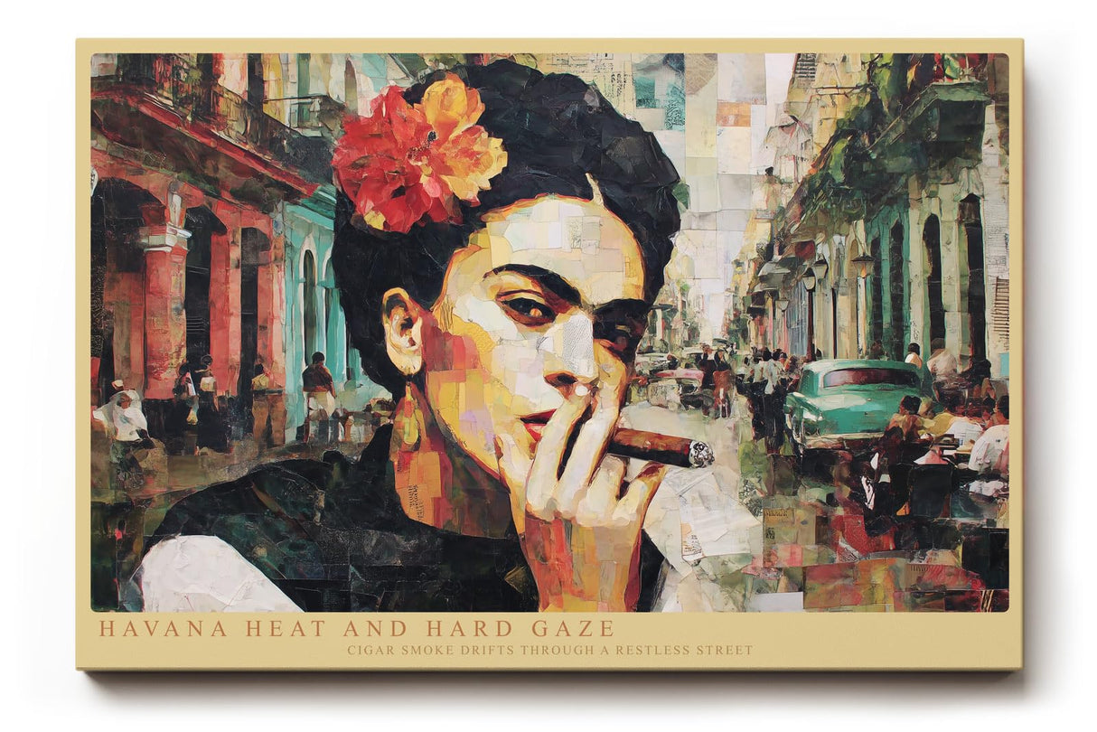 Paul Sinus Wandbild 120x80cm Havanna Frau Zigarre kubanische Strasse Retro Collage Kunst Wanddekoration Wohnzimmer Bar