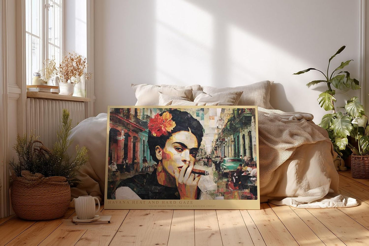 Paul Sinus Wandbild 120x80cm Havanna Frau Zigarre kubanische Strasse Retro Collage Kunst Wanddekoration Wohnzimmer Bar