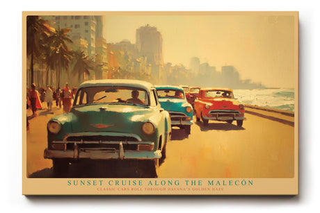Paul Sinus Wandbild 120x80cm Havanna Malecon Sonnenuntergang Vintage Autos Karibik Stadt Kunst Wanddekoration Wohnzimmer Büro