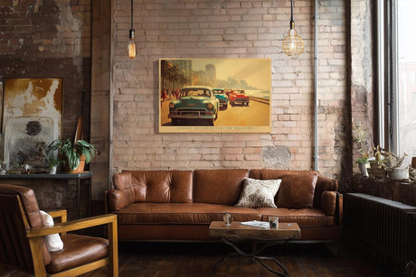 Paul Sinus Wandbild 120x80cm Havanna Malecon Sonnenuntergang Vintage Autos Karibik Stadt Kunst Wanddekoration Wohnzimmer Büro