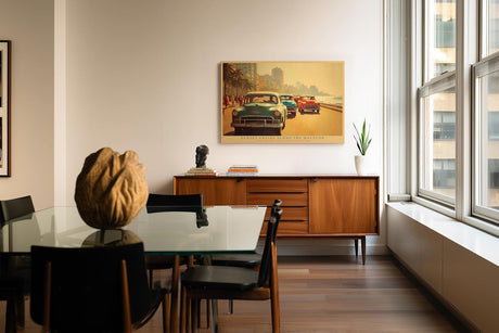 Paul Sinus Wandbild 120x80cm Havanna Malecon Sonnenuntergang Vintage Autos Karibik Stadt Kunst Wanddekoration Wohnzimmer Büro