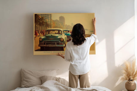 Paul Sinus Wandbild 120x80cm Havanna Malecon Sonnenuntergang Vintage Autos Karibik Stadt Kunst Wanddekoration Wohnzimmer Büro