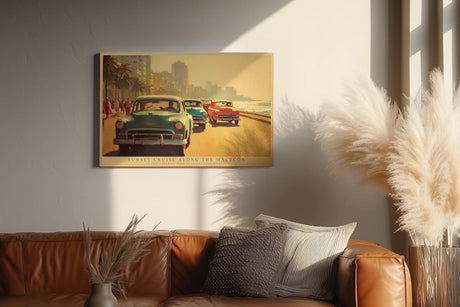 Paul Sinus Wandbild 120x80cm Havanna Malecon Sonnenuntergang Vintage Autos Karibik Stadt Kunst Wanddekoration Wohnzimmer Büro