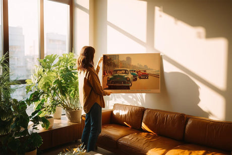Paul Sinus Wandbild 120x80cm Havanna Malecon Sonnenuntergang Vintage Autos Karibik Stadt Kunst Wanddekoration Wohnzimmer Büro
