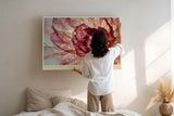 Paul Sinus Wandbild 120x80cm Heart of Silk and Light abstrakte Blüte Makro Natur Fotokunst in Rot und Gold Poster für Wohnzimmer Schlafzimmer