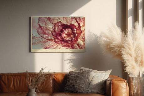Paul Sinus Wandbild 120x80cm Heart of Silk and Light abstrakte Blüte Makro Natur Fotokunst in Rot und Gold Poster für Wohnzimmer Schlafzimmer