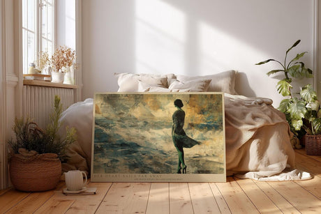Paul Sinus Wandbild 120x80cm Her Heart Sails Far Away romantische Frau am Meer Vintage Collage Kunst Poster für Wohnzimmer Schlafzimmer