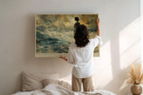 Paul Sinus Wandbild 120x80cm Her Heart Sails Far Away romantische Frau am Meer Vintage Collage Kunst Poster für Wohnzimmer Schlafzimmer