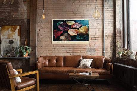 Paul Sinus Wandbild 120x80cm Herbst Blaetter auf Wasser fotografische Naturkunst warme Rot Gelb Gruen Toene ruhige Stimmung stilvolle Wanddekoration fuer Wohnzimmer Büro