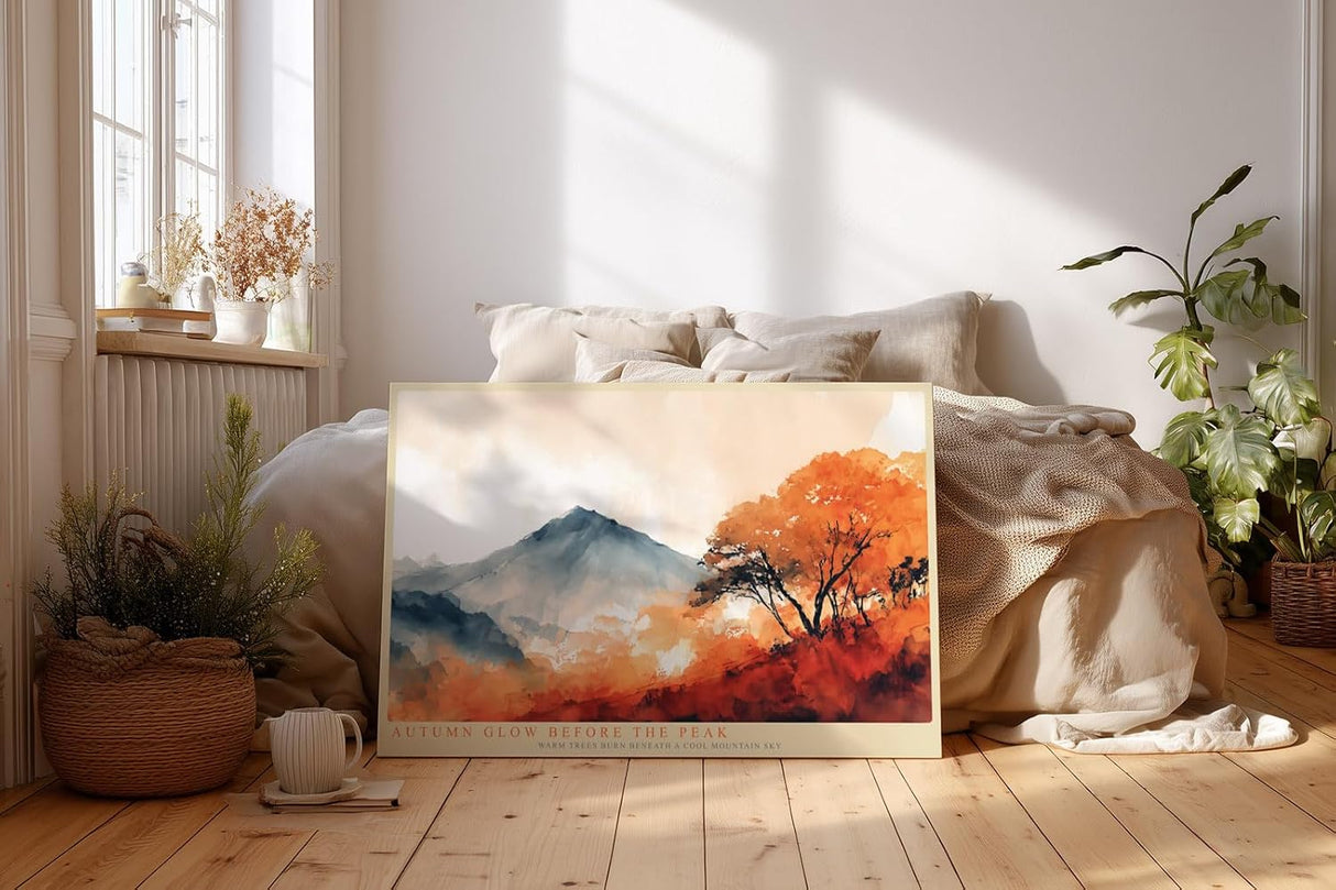 Paul Sinus Wandbild 120x80cm Herbst Landschaft Berge Natur Kunstmotiv Warme Herbstfarben mit Baumlandschaft und Bergpanorama