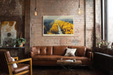 Paul Sinus Wandbild 120x80cm Herbstallee goldene Baeume Stadtlandschaft warme Herbstfarben modernes Landschaftsbild stilvolle Wanddekoration fuer Wohnzimmer Büro