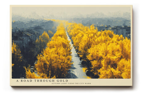 Paul Sinus Wandbild 120x80cm Herbstallee goldene Baeume Stadtlandschaft warme Herbstfarben modernes Landschaftsbild stilvolle Wanddekoration fuer Wohnzimmer Büro