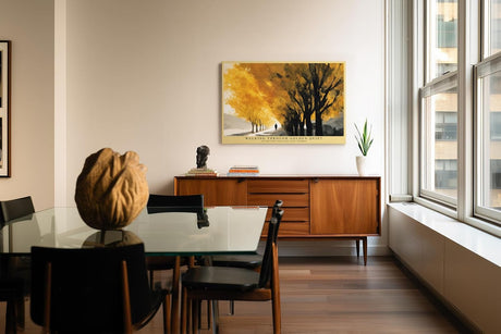 Paul Sinus Wandbild 120x80cm Herbstallee goldene Bäume Landschaft Kunst warmes Gelb Natur Gemälde moderne Wanddekoration für Wohnzimmer Flur
