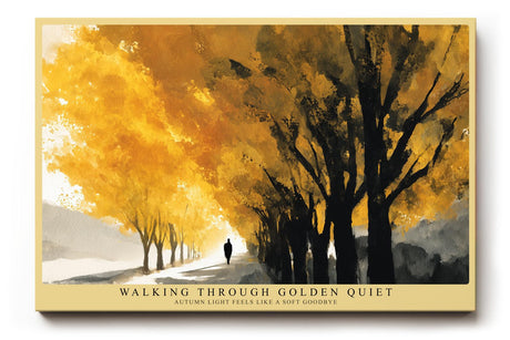 Paul Sinus Wandbild 120x80cm Herbstallee goldene Bäume Landschaft Kunst warmes Gelb Natur Gemälde moderne Wanddekoration für Wohnzimmer Flur