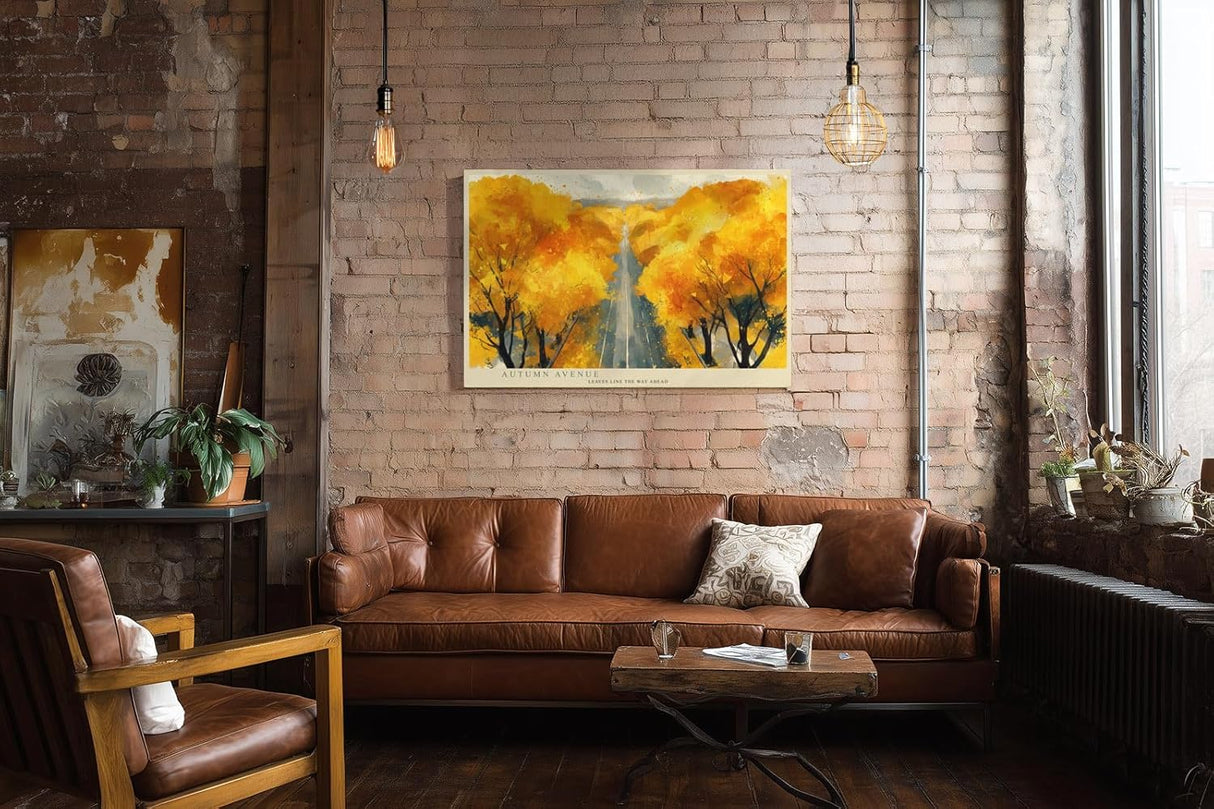 Paul Sinus Wandbild 120x80cm Herbstallee Landschaft Malerei goldene Baeume moderne Naturkunst Wanddekoration fuer Wohnzimmer Büro