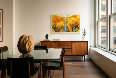 Paul Sinus Wandbild 120x80cm Herbstallee Landschaft Malerei goldene Baeume moderne Naturkunst Wanddekoration fuer Wohnzimmer Büro