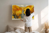 Paul Sinus Wandbild 120x80cm Herbstallee Landschaft Malerei goldene Baeume moderne Naturkunst Wanddekoration fuer Wohnzimmer Büro