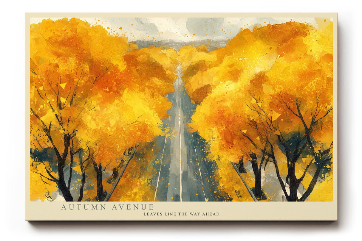 Paul Sinus Wandbild 120x80cm Herbstallee Landschaft Malerei goldene Baeume moderne Naturkunst Wanddekoration fuer Wohnzimmer Büro
