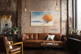 Paul Sinus Wandbild 120x80cm Herbstbaum Landschaft moderne Natur Kunst orange Baum Kunstdruck ruhige Berglandschaft