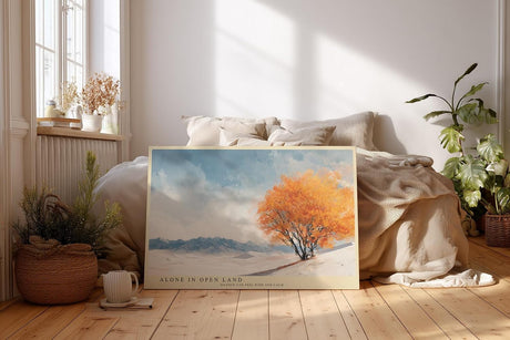 Paul Sinus Wandbild 120x80cm Herbstbaum Landschaft moderne Natur Kunst orange Baum Kunstdruck ruhige Berglandschaft