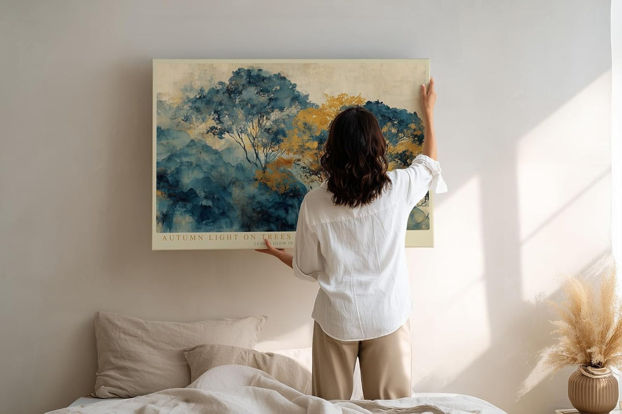 Paul Sinus Wandbild 120x80cm Herbstliche Bäume im sanften Licht – Künstlerische Landschaft mit ruhiger Naturstimmung für stilvolle Wohnräume