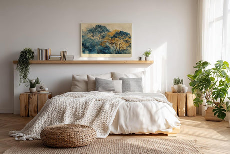 Paul Sinus Wandbild 120x80cm Herbstliche Bäume im sanften Licht – Künstlerische Landschaft mit ruhiger Naturstimmung für stilvolle Wohnräume