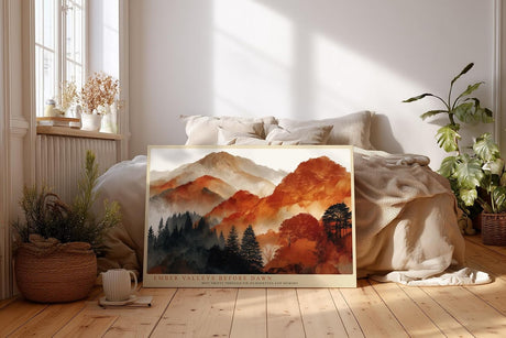 Paul Sinus Wandbild 120x80cm Herbstliche Berglandschaft Abstrakte Naturkunst in warmen Rot und Orangetoenen fuer Wohnzimmer Büro und Flur