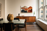 Paul Sinus Wandbild 120x80cm Herbstliche Berglandschaft Abstrakte Naturkunst in warmen Rot und Orangetoenen fuer Wohnzimmer Büro und Flur
