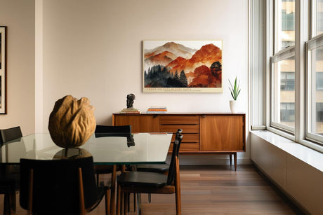 Paul Sinus Wandbild 120x80cm Herbstliche Berglandschaft Abstrakte Naturkunst in warmen Rot und Orangetoenen fuer Wohnzimmer Büro und Flur