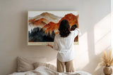 Paul Sinus Wandbild 120x80cm Herbstliche Berglandschaft Abstrakte Naturkunst in warmen Rot und Orangetoenen fuer Wohnzimmer Büro und Flur
