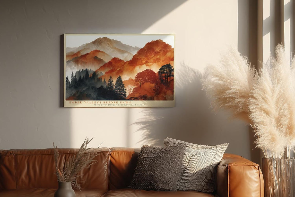 Paul Sinus Wandbild 120x80cm Herbstliche Berglandschaft Abstrakte Naturkunst in warmen Rot und Orangetoenen fuer Wohnzimmer Büro und Flur