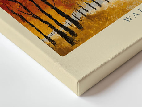 Paul Sinus Wandbild 120x80cm Herbstwald Spaziergang modern gelb orange Landschaft Kunst Kunstdruck grosses Natur Kunstbild warme Wanddekoration fuer Wohnzimmer Flur Büro