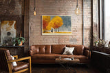 Paul Sinus Wandbild 120x80cm Herbstwald Spaziergang modern gelb orange Landschaft Kunst Kunstdruck grosses Natur Kunstbild warme Wanddekoration fuer Wohnzimmer Flur Büro