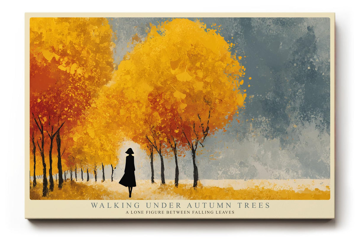 Paul Sinus Wandbild 120x80cm Herbstwald Spaziergang modern gelb orange Landschaft Kunst Kunstdruck grosses Natur Kunstbild warme Wanddekoration fuer Wohnzimmer Flur Büro