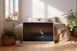 Paul Sinus Wandbild Heron Silhouette in Quiet Reflection A Single Bird Waits in Silent Calm