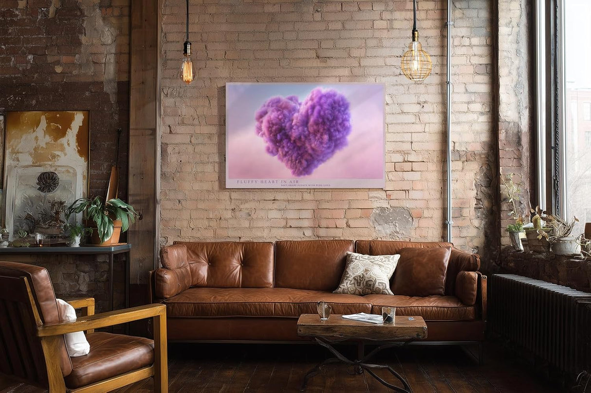Paul Sinus Wandbild 120x80cm Herzform Wolke rosa lila moderne abstrakte Liebe Kunst Kunstdruck stilvolle Wanddekoration fuer Schlafzimmer Wohnzimmer Geschenk Idee