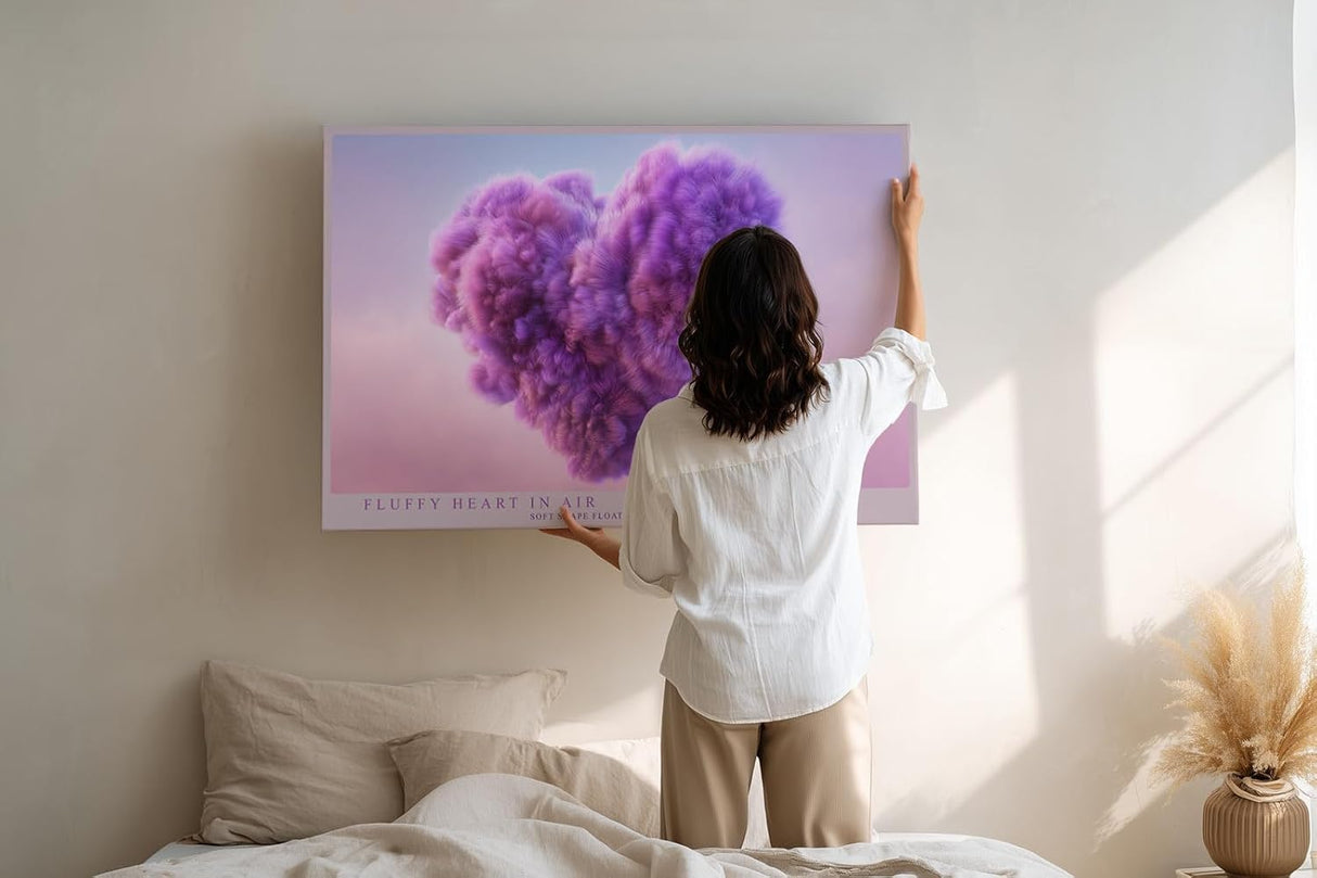 Paul Sinus Wandbild 120x80cm Herzform Wolke rosa lila moderne abstrakte Liebe Kunst Kunstdruck stilvolle Wanddekoration fuer Schlafzimmer Wohnzimmer Geschenk Idee