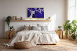 Paul Sinus Wandbild 120x80cm Hirsch Blau Weiss Tier Kunst Moderne Illustration Kraftvolles Naturmotiv mit Hirsch und fliegenden Voegeln