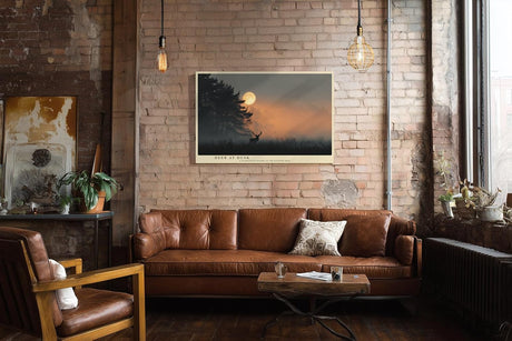 Paul Sinus Wandbild 120x80cm Hirsch Silhouette Mond Landschaft mystische Naturfotografie Abendstimmung stilvolle Wanddekoration fuer Wohnzimmer Büro