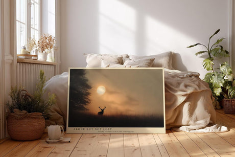 Paul Sinus Wandbild 120x80cm Hirsch Silhouette Sonnenuntergang Natur Fotokunst warmes Abendlicht Landschaft Bild ruhige