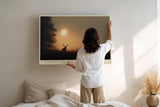 Paul Sinus Wandbild 120x80cm Hirsch Silhouette Sonnenuntergang Natur Fotokunst warmes Abendlicht Landschaft Bild ruhige