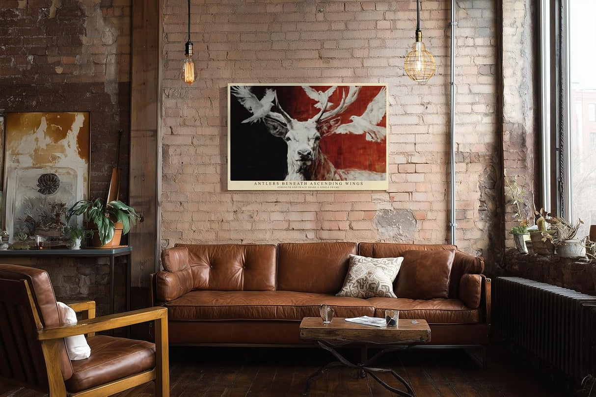 Paul Sinus Wandbild 120x80cm Hirsch Tauben abstrakte Tierkunst moderne Natur Illustration Wanddekoration Wohnzimmer Büro