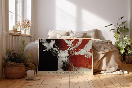 Paul Sinus Wandbild 120x80cm Hirsch Tauben abstrakte Tierkunst moderne Natur Illustration Wanddekoration Wohnzimmer Büro