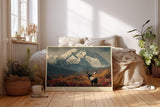 Paul Sinus Wandbild 120x80cm Hirsch vor Alpengebirge epische Natur Landschaft mit Bergen Herbstfarben moderne Wanddekoration fuer Wohnzimmer Büro
