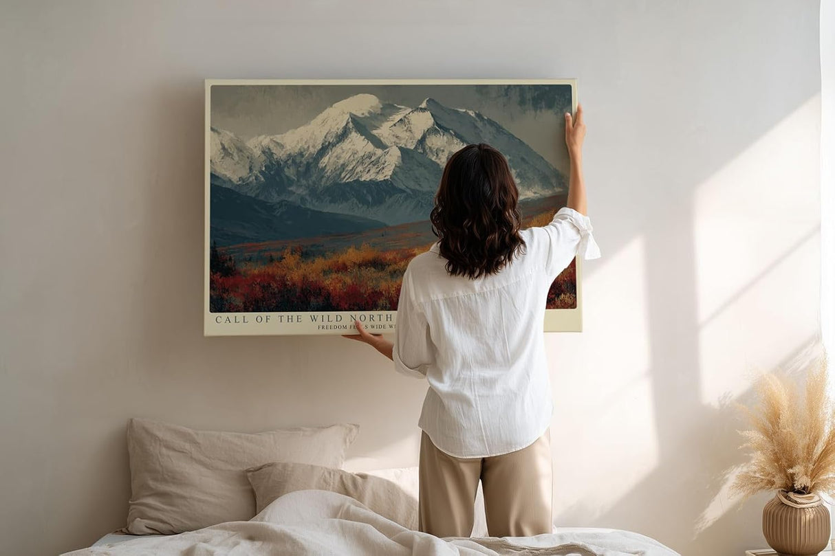 Paul Sinus Wandbild 120x80cm Hirsch vor Alpengebirge epische Natur Landschaft mit Bergen Herbstfarben moderne Wanddekoration fuer Wohnzimmer Büro
