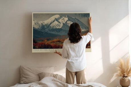 Paul Sinus Wandbild 120x80cm Hirsch vor Alpengebirge epische Natur Landschaft mit Bergen Herbstfarben moderne Wanddekoration fuer Wohnzimmer Büro