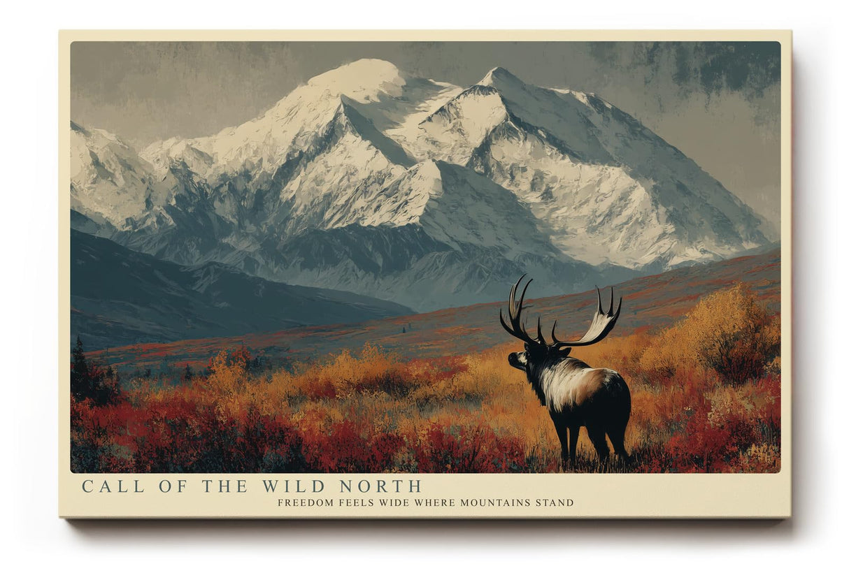 Paul Sinus Wandbild 120x80cm Hirsch vor Alpengebirge epische Natur Landschaft mit Bergen Herbstfarben moderne Wanddekoration fuer Wohnzimmer Büro