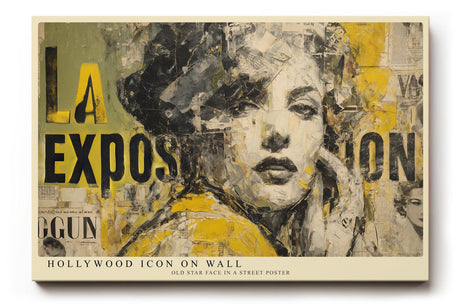 Paul Sinus Wandbild 120x80cm Hollywood Ikone Collage Portrait in Gelb Schwarz Vintage Pop Art Wanddekoration Wohnzimmer