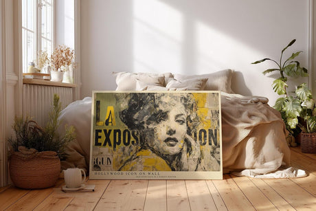 Paul Sinus Wandbild 120x80cm Hollywood Ikone Collage Portrait in Gelb Schwarz Vintage Pop Art Wanddekoration Wohnzimmer