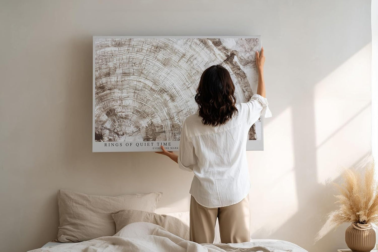Paul Sinus Wandbild 120x80cm Holz Jahresringe abstrakte Naturstruktur modern beige Kunstdruck grosses Wandbild 120x80cm minimalistische Wanddekoration fuer Wohnzimmer Büro